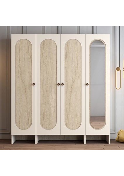 Münih 4 Kapaklı (423) Gardırop Krem / Traverten Mermer