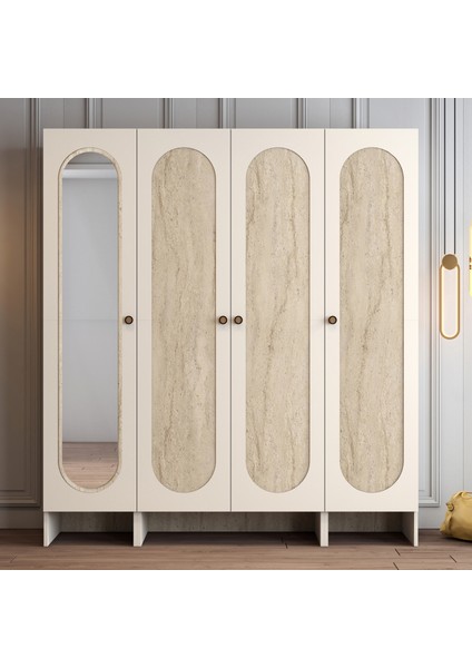 Münih 4 Kapaklı (423) Gardırop Krem / Traverten Mermer fiyatları