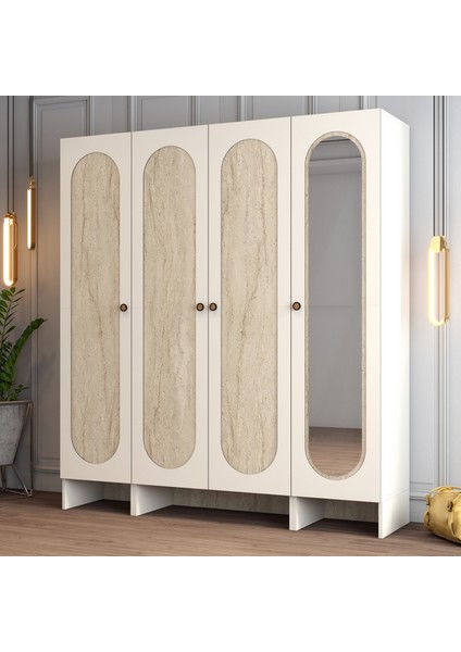 Münih 4 Kapaklı (423) Gardırop Krem / Traverten Mermer modelleri