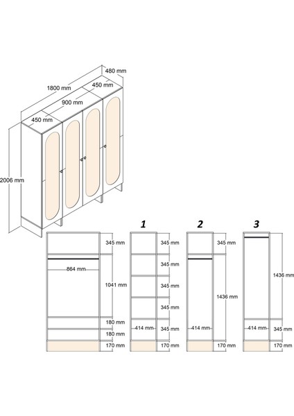 Münih 4 Kapaklı (423) Gardırop Krem / Traverten Mermer