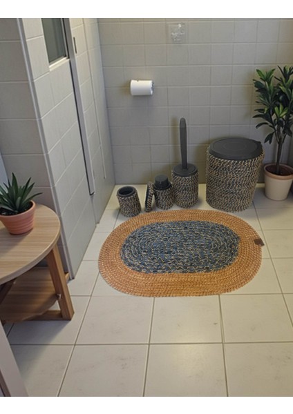 Homeinn Doğal Dokulu Hasır Görünümlü 6 Parça Banyo Takımı – Zarif ve Modern