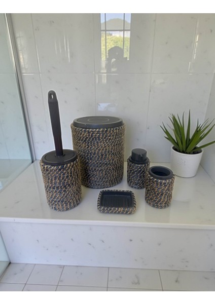 Homeinn Doğal Dokulu Hasır Görünümlü 6 Parça Banyo Takımı – Zarif ve Modern modelleri