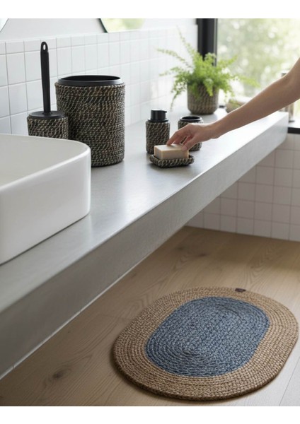 Homeinn Doğal Dokulu Hasır Görünümlü 6 Parça Banyo Takımı – Zarif ve Modern