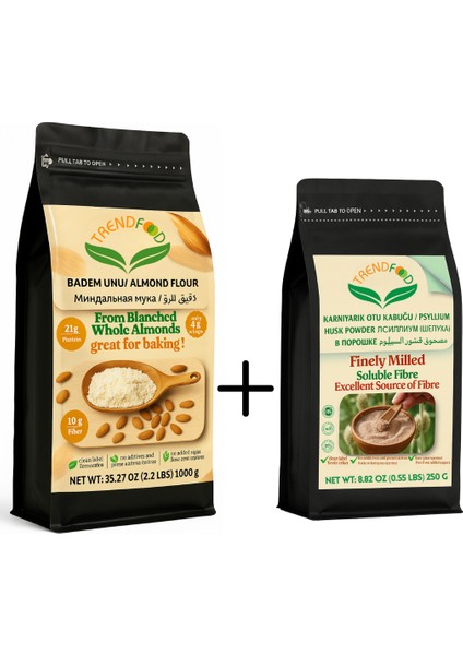 Öğütülmüş Beyaz Badem Unu 1000 gr + Psyllium Karnı Yarık Otu Tohumu Tozu 250 gr
