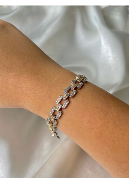 Pirinç Gümüş Renk Zirkon Taşlı Vıp Seri Kadın Bileklik fiyatları