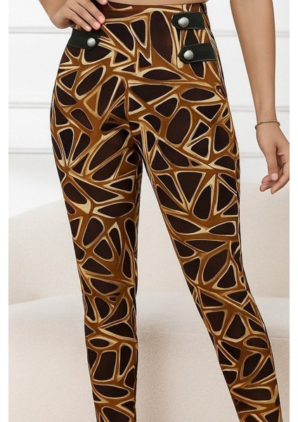 Meğdaix Kadın Yüksek Bel Kaz Ayağı Desenli Yan Şerit Düğme Detaylı Dalgıç Pantolon fiyatları