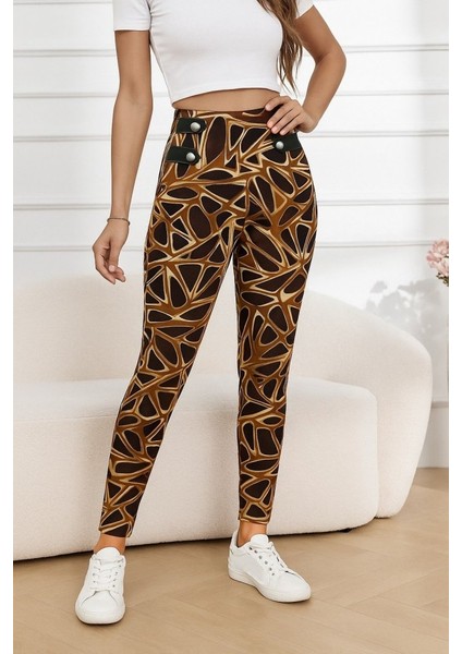 Meğdaix Kadın Yüksek Bel Kaz Ayağı Desenli Yan Şerit Düğme Detaylı Dalgıç Pantolon modelleri