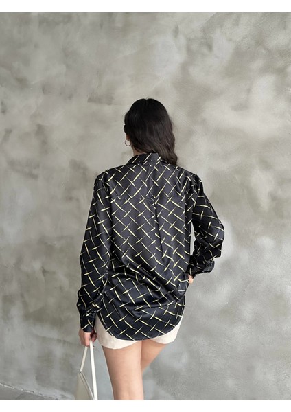 Sarı Çizgi Desen Saten Oversize Gömlek fırsatları