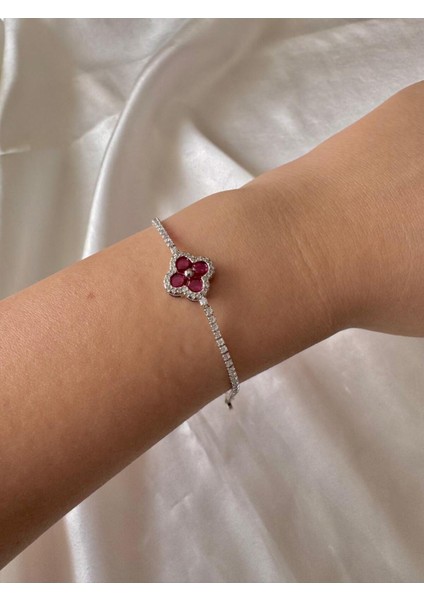 Kırmızı Yoncalı Taşlı Bileklik fiyatları