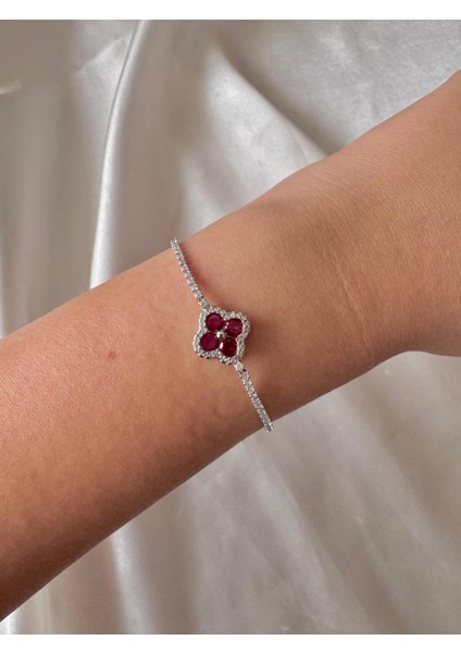 Kırmızı Yoncalı Taşlı Bileklik modelleri