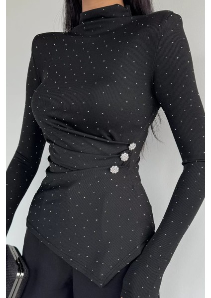 Kadın Dik Yaka Omuz Vatkalı Taşlı Bluz P-00019258 modelleri