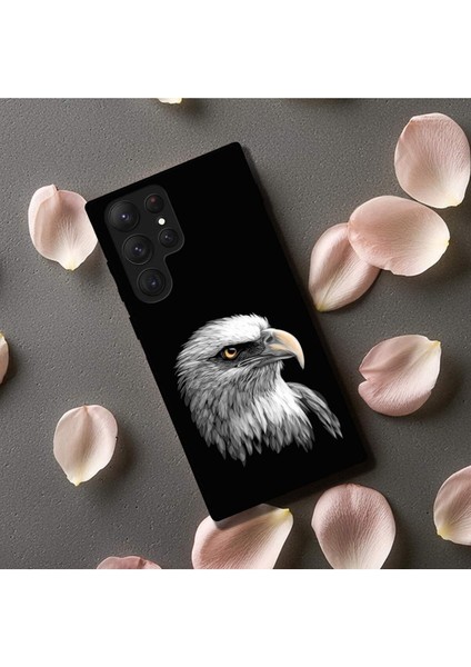 Samsung Galaxy S22 Ultra ile Uyumlu Kartal (0214C) Tasarımlı Siyah Lansman Kılıf