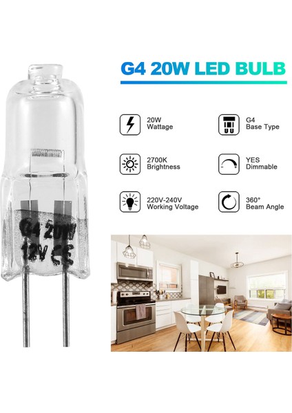 20 Adet G4 Halojen Ampul, 20W 12V Halojen Ampul 2 Pinli Şeffaf Lamba Ampulü, Ocak Aydınlatması, Sinyal Lambaları, Raylar Için (Yurt Dışından) fırsatları