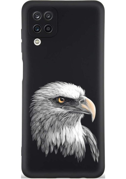 Samsung Galaxy A12 ile Uyumlu Kartal (0214C) Tasarımlı Siyah Lansman Kılıf
