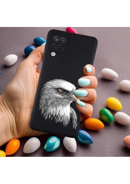 Samsung Galaxy A12 ile Uyumlu Kartal (0214C) Tasarımlı Siyah Lansman Kılıf modelleri