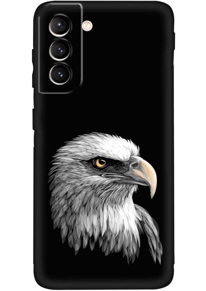 Samsung Galaxy S21 Plus ile Uyumlu Kartal (0214C) Tasarımlı Siyah Lansman Kılıf