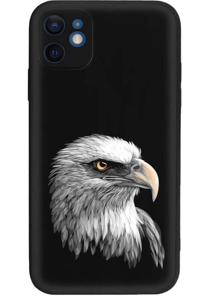 iPhone 12 ile Uyumlu Kartal (0214C) Tasarımlı Siyah Lansman Kılıf