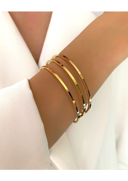 Kadın Çelik 3'lü Düz Ajda Bilezik Anti-Alerjenik 316L Çelikten Üretilmiştir.