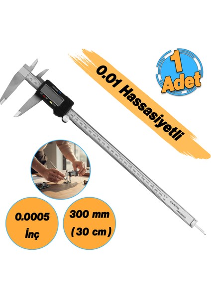 Dijital Kumpas LCD Ekranlı (0.01-12 Mikron Hassasiyet) 0.0005 Inç Metal 300 mm Derinlik Ölçüm Aleti