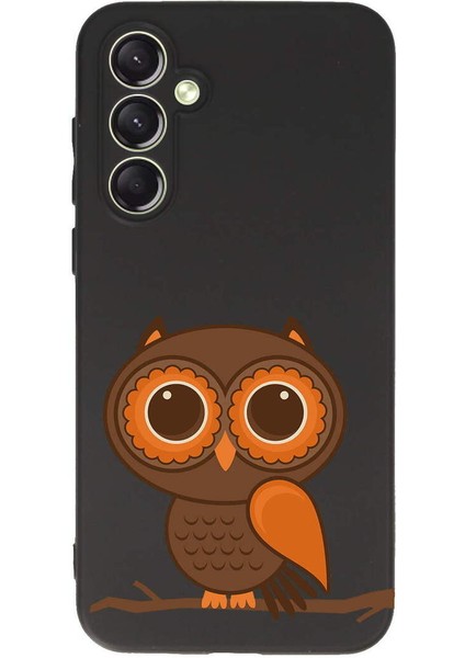 Samsung Galaxy A24 ile Uyumlu Baykuş (0214A) Tasarımlı Siyah Lansman Silikon Kılıf