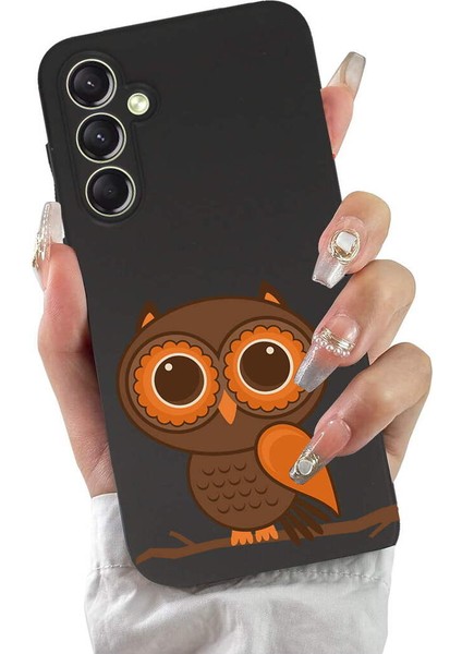 Samsung Galaxy A24 ile Uyumlu Baykuş (0214A) Tasarımlı Siyah Lansman Silikon Kılıf fiyatları