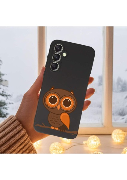 Samsung Galaxy A24 ile Uyumlu Baykuş (0214A) Tasarımlı Siyah Lansman Silikon Kılıf