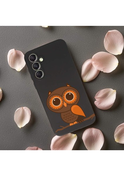 Samsung Galaxy A24 ile Uyumlu Baykuş (0214A) Tasarımlı Siyah Lansman Silikon Kılıf