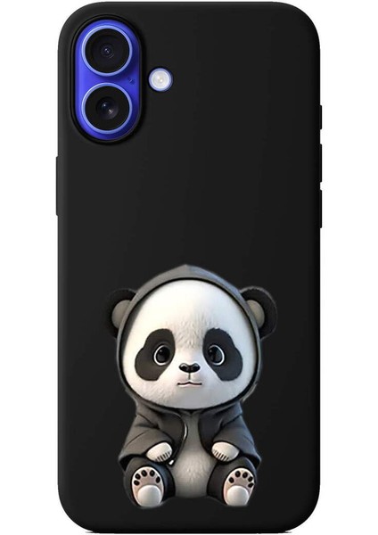 iPhone 16 Plus ile Uyumlu Sevimli Panda (0214D) Tasarımlı Siyah Lansman Kılıf