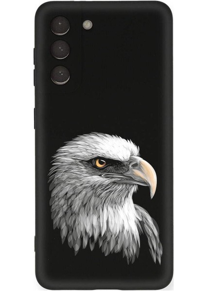 Samsung Galaxy S21 Fe ile Uyumlu Kartal (0214C) Tasarımlı Siyah Lansman Kılıf