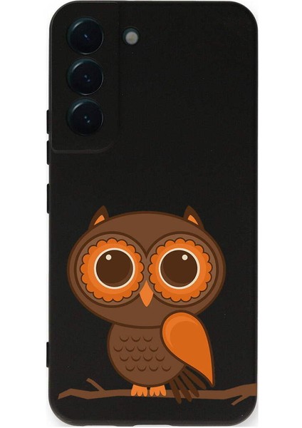 Samsung Galaxy S22 ile Uyumlu Baykuş (0214A) Tasarımlı Siyah Lansman Silikon Kılıf