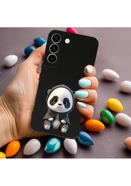 Samsung Galaxy S23 ile Uyumlu Sevimli Panda (0214D) Tasarımlı Siyah Lansman Kılıf modelleri