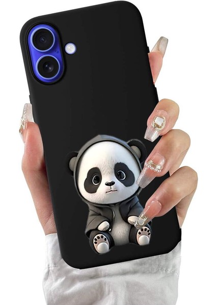 iPhone 16 Plus ile Uyumlu Sevimli Panda (0214D) Tasarımlı Siyah Lansman Kılıf fiyatları