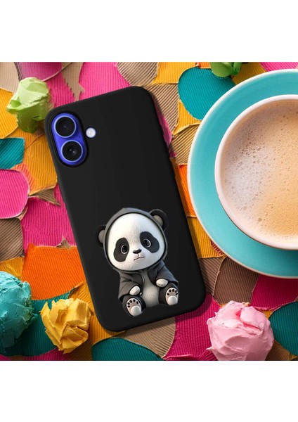 iPhone 16 Plus ile Uyumlu Sevimli Panda (0214D) Tasarımlı Siyah Lansman Kılıf fırsatları