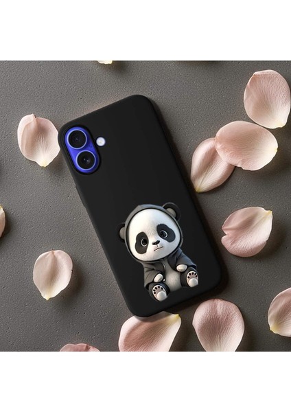 iPhone 16 Plus ile Uyumlu Sevimli Panda (0214D) Tasarımlı Siyah Lansman Kılıf