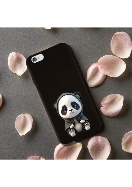 iPhone 6s Plus ile Uyumlu Sevimli Panda (0214D) Tasarımlı Siyah Lansman Kılıf