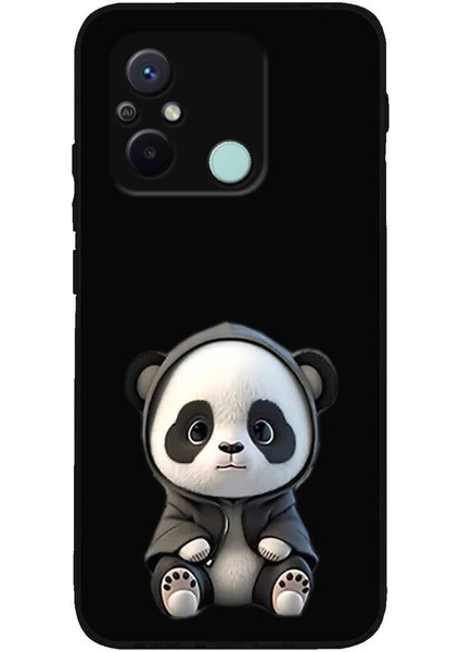 Xiaomi Redmi 12C ile Uyumlu Sevimli Panda (0214D) Tasarımlı Siyah Lansman Kılıf