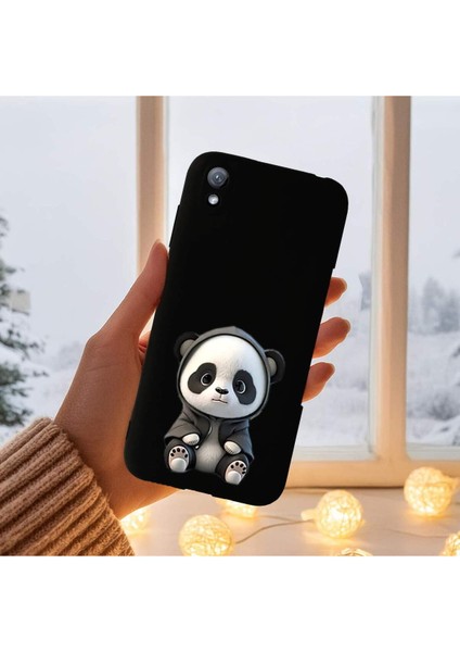Huawei Y5 2019 ile Uyumlu Sevimli Panda (0214D) Tasarımlı Siyah Lansman Kılıf