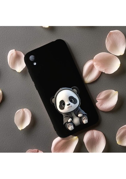 Huawei Y5 2019 ile Uyumlu Sevimli Panda (0214D) Tasarımlı Siyah Lansman Kılıf