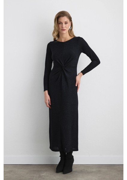 Pırıltılı Uzun Bele Oturan Abiye Elbise - Saks