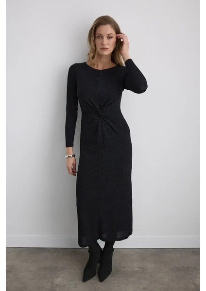 Pırıltılı Uzun Bele Oturan Abiye Elbise - Saks modelleri