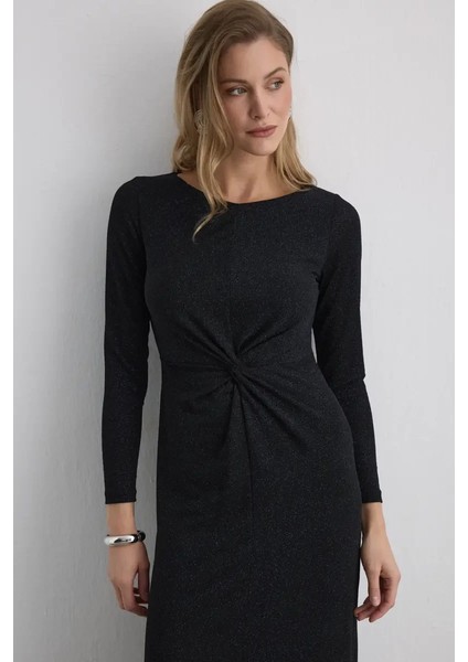 Pırıltılı Uzun Bele Oturan Abiye Elbise - Saks fırsatları