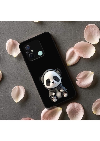 Xiaomi Redmi 12C ile Uyumlu Sevimli Panda (0214D) Tasarımlı Siyah Lansman Kılıf