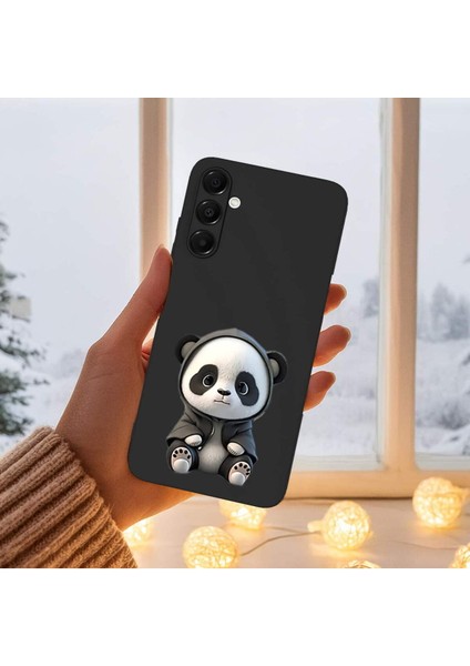 Samsung Galaxy A16 ile Uyumlu Sevimli Panda (0214D) Tasarımlı Siyah Lansman Kılıf