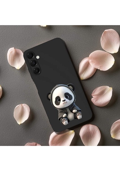 Samsung Galaxy A16 ile Uyumlu Sevimli Panda (0214D) Tasarımlı Siyah Lansman Kılıf