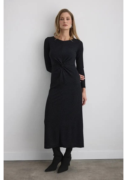 Pırıltılı Uzun Bele Oturan Abiye Elbise - Saks indirimleri