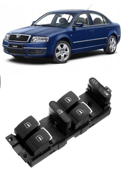 Skoda Superb Mk1 2002-2008 Uyumlu Sol Ön Dörtlü Cam Açma Düğmesi Krom Detaylı 3BD959857