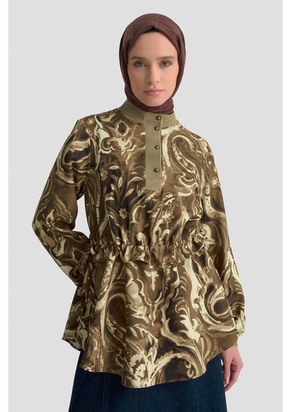 Yakası ve Kolu Triko Detaylı Bluz 25K3844 Camel