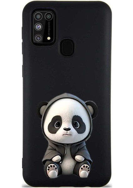 Samsung Galaxy M31 ile Uyumlu Sevimli Panda (0214D) Tasarımlı Siyah Lansman Kılıf