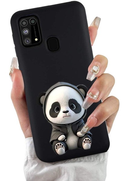 Samsung Galaxy M31 ile Uyumlu Sevimli Panda (0214D) Tasarımlı Siyah Lansman Kılıf fiyatları