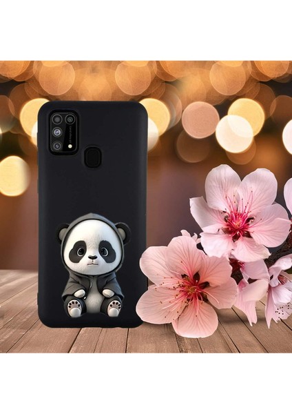Samsung Galaxy M31 ile Uyumlu Sevimli Panda (0214D) Tasarımlı Siyah Lansman Kılıf indirimleri